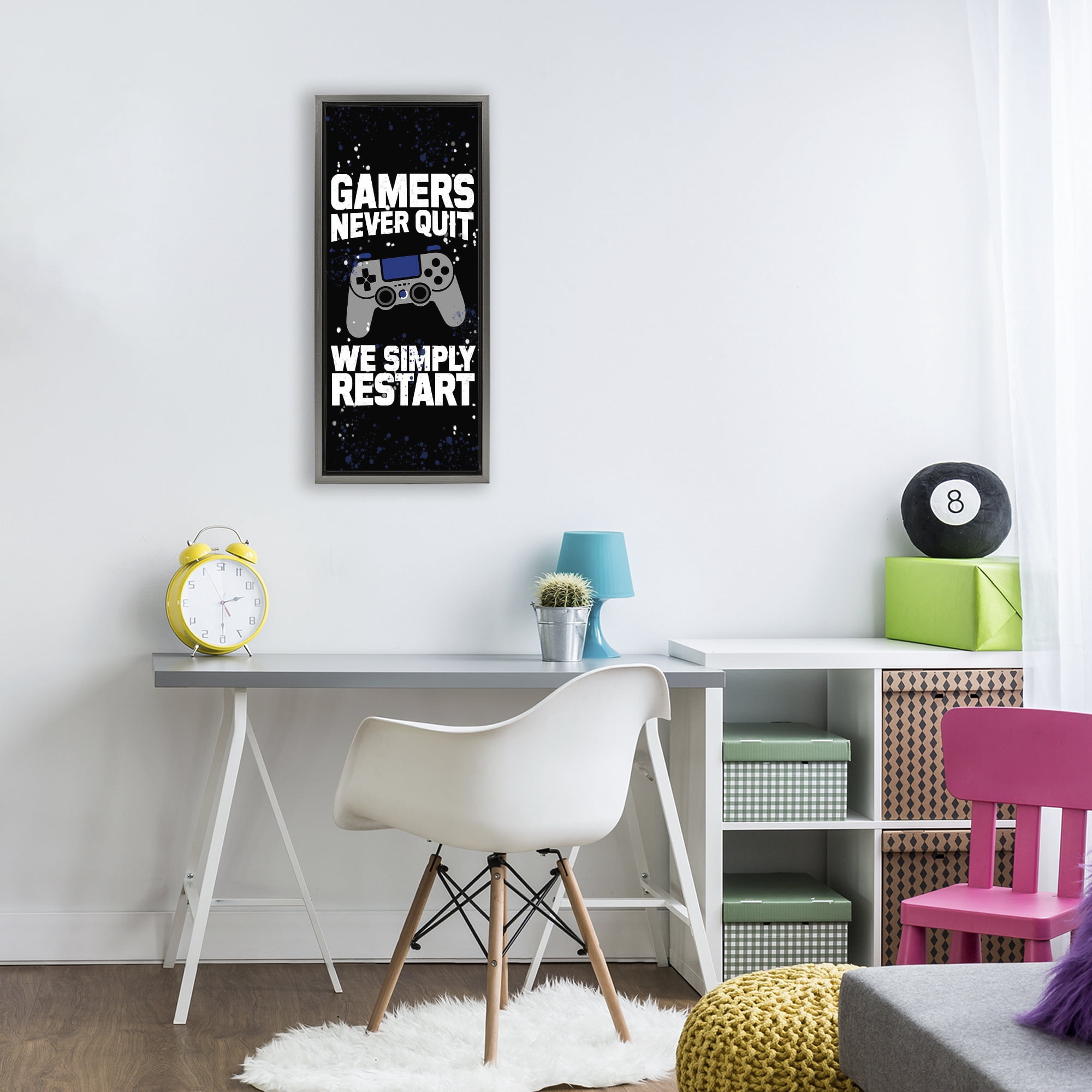 Stupell Industries Never Quit Simply Restart Gray Framed Floater Canvas Wall Art, design by Kim Allen