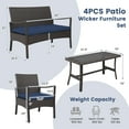 thumbnail image 3 of Costway 4PCS Patio Rattan Wicker Furniture Set Cushioned Sofa Armrest Coffee Table Navy, 3 of 9