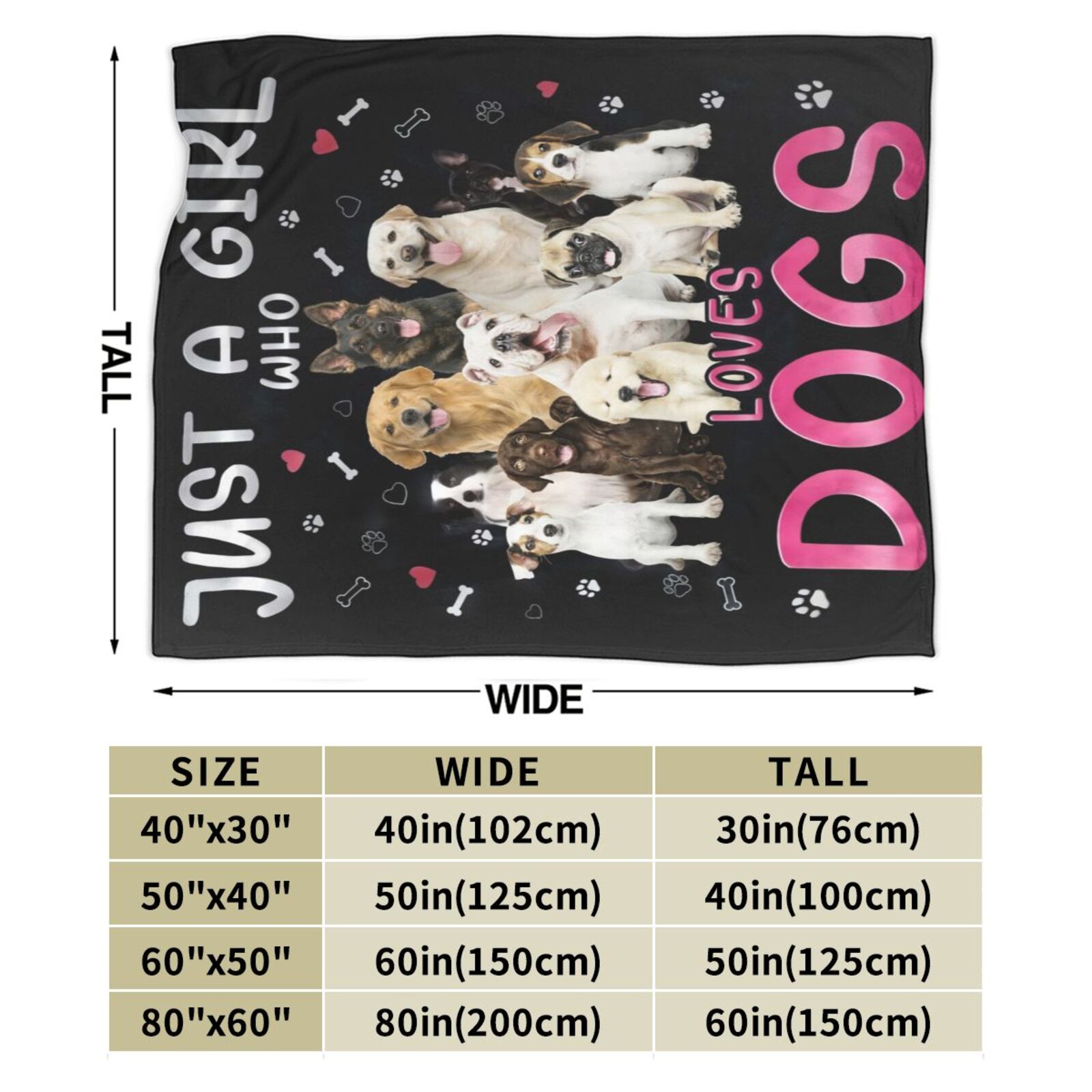 Wijzvio Just A Girl Who Loves Dogs Throw Blanket Soft Fuzzy Fleece Blanket For Couch Bed Living Room Decoration 80"X60"