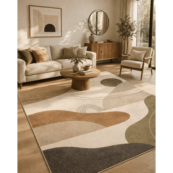 Voguly Modern Abstract Area Rug 3x5, Neutral Boho Geometric Carpet, Soft Low Pile Non-Shedding Washable Rug for Living Room Bedroom Home Decor