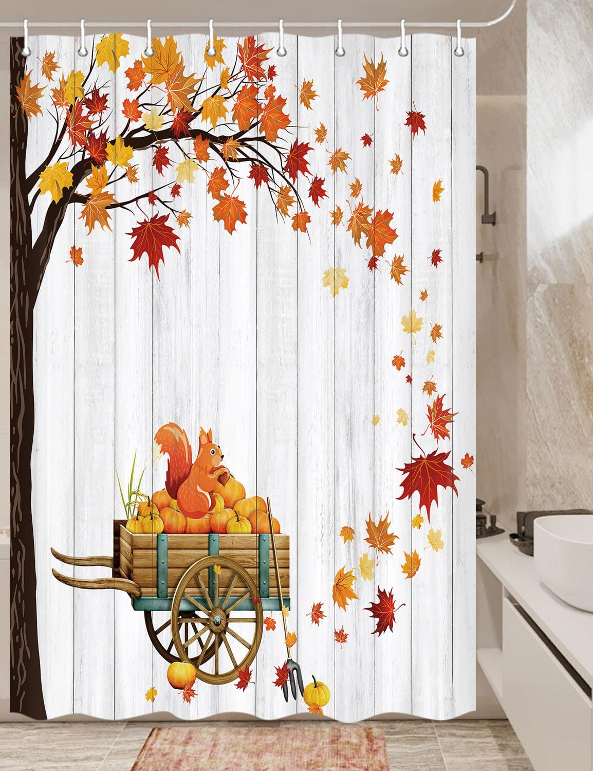 Thanksgiving Shower Curtain, Fall Pumpkin Shower Curtain, Farmhouse