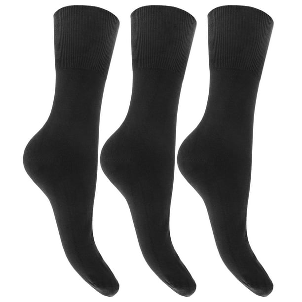 Womens Plain Cotton Rich Non Elastic Top Socks (Pack Of 3