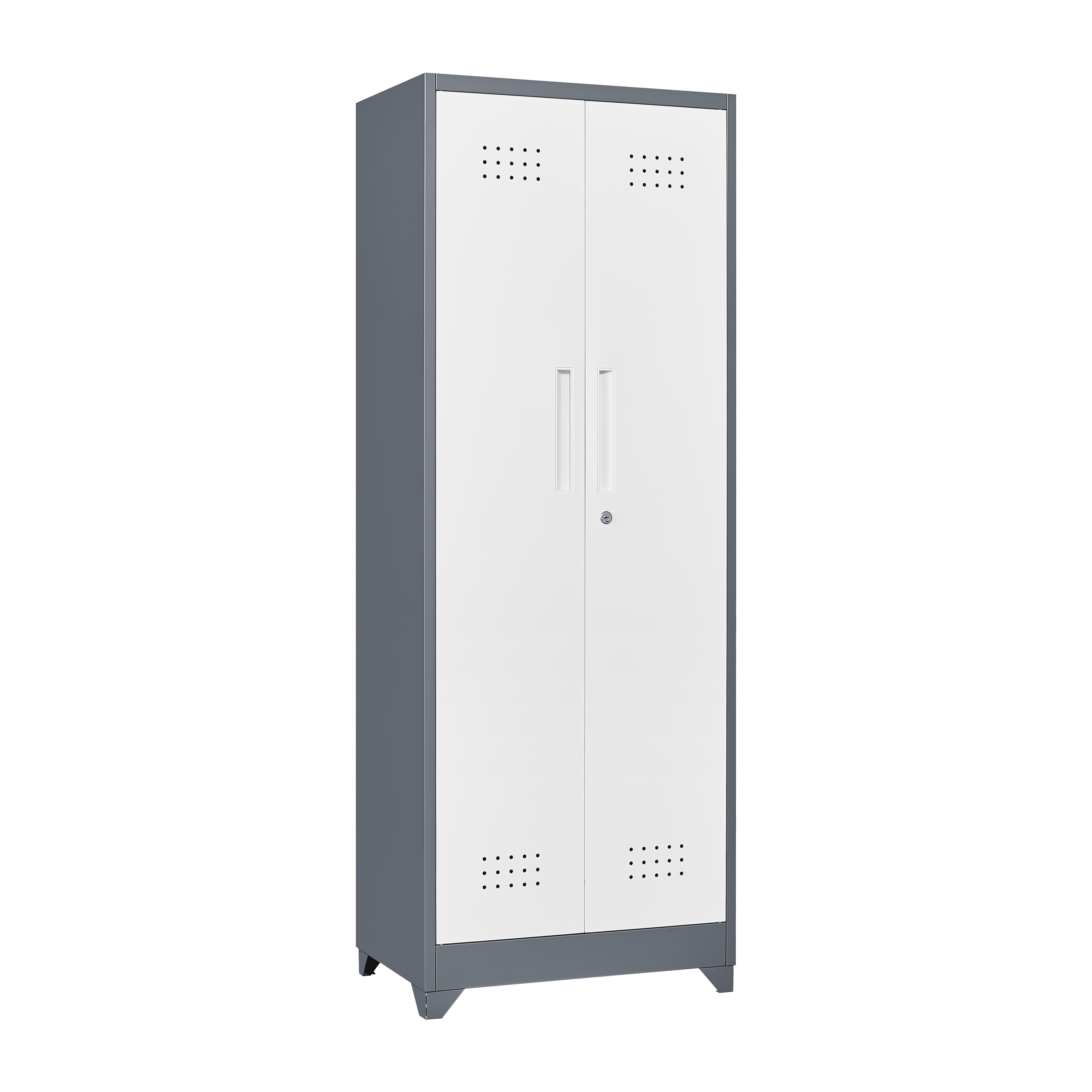 Storage Cabinet With Locking Doors And Shelves, 65" H Metal Storage Cabinet With Hanging Rod & S-Hooks, Cleaning Tool Storage Cabinet Grey