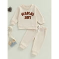 thumbnail image 5 of Caoirhny Baby Toddler Boy Fall Clothes Set 6 12 18 24 Months 2T 3T Letter Embroidery Long Sleeve Sweatshirt Elastic Waist Pants 2 Piece Waffle Outfit, 5 of 9