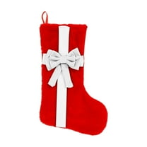 Christmas Flocked Fabric Stocking Bow Gift Bag Crafts Fireplace Wall Hanging Christmas Decorations