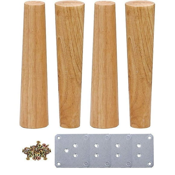 Dww-4x Pieds De Meubles 15cm En Bois Massif Pieds Pour Table Lit Armoire Avec Plaques De Montage Et Vis