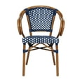 thumbnail image 6 of Merrick Lane Set of Two Stacking Thonet French Bistro Style Chair with Arms, Navy & White PE Rattan Seat, and Bamboo Metal Frame for Indoor/Outdoor Use, 6 of 16