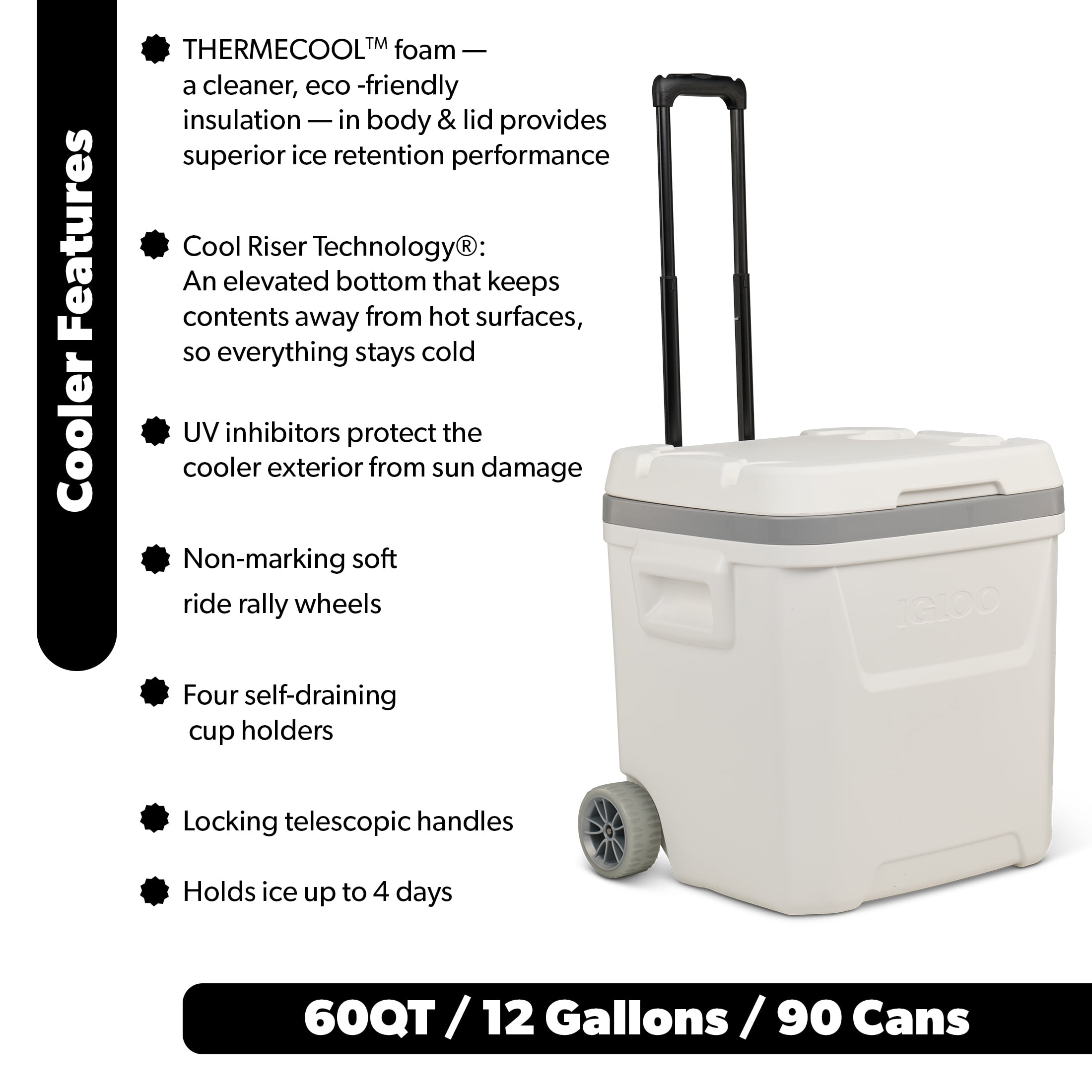 Igloo 60 QT Marine Ice Chest Cooler with Wheels, White
