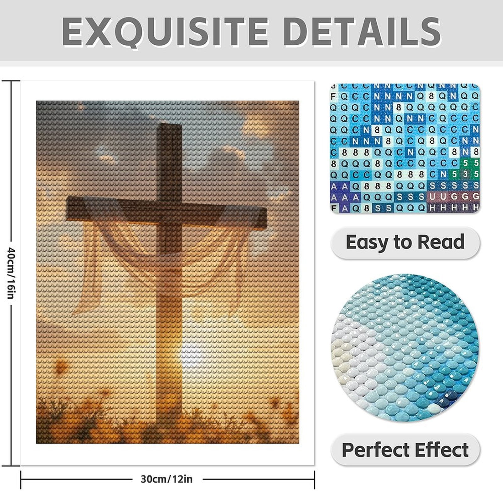 Diamond Art Kit for Adults, Cross Sunset Draped Fabric Sky Diamond Painting for Adults Beginners, DIY Diamond Art Painting Kits, 5D Diamond Painting Crafts for Home Decor 12x16 Frameless