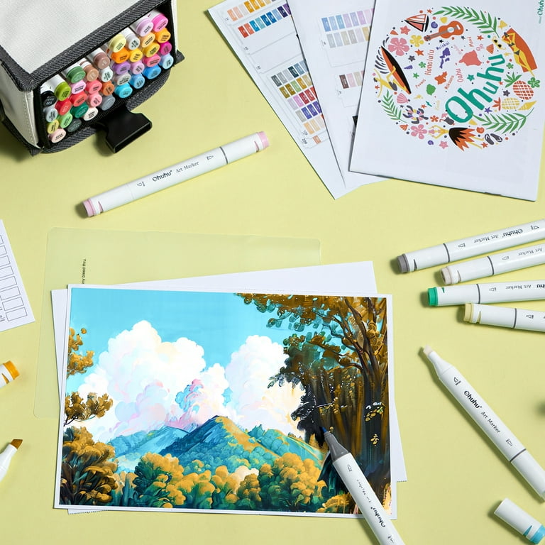48 Color Art Markers Set, Ohuhu Dual Tip Brush & Chisel Sketch