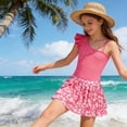 thumbnail image 4 of CUZIBR Kids Girls Swimsuits Two Piece Bikini Sets One Shoulder Ruffles Sleeveless Sport Bathing Suits With High Waist Pleated Skirts Cover Up Cozy Swimwear Beach Pool Beachwear,Hot Pink1,15-16 Years, 4 of 5