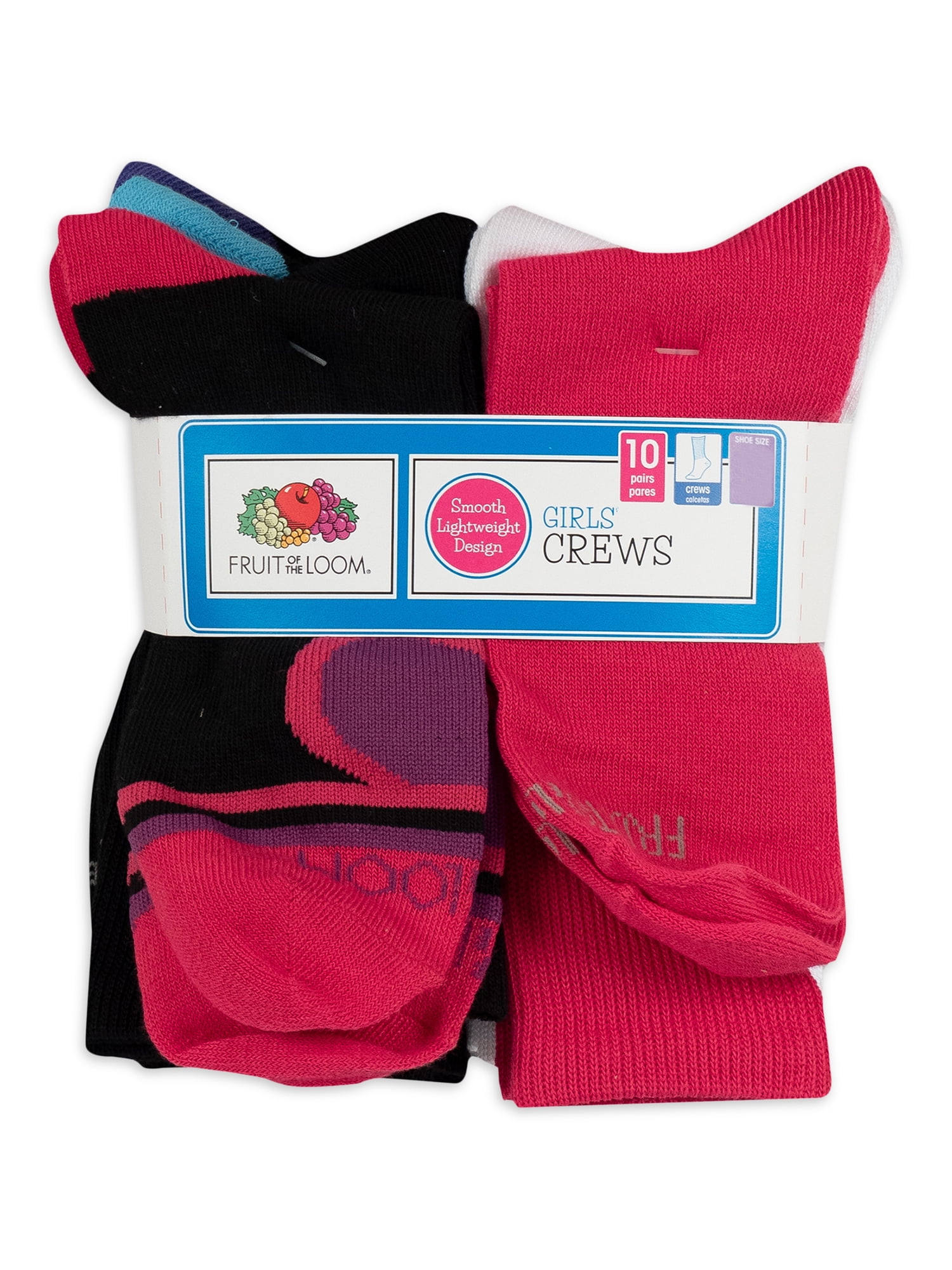 Fruit of the Loom Athletic Socks (Big Girls or Little Girls), 10 Pack