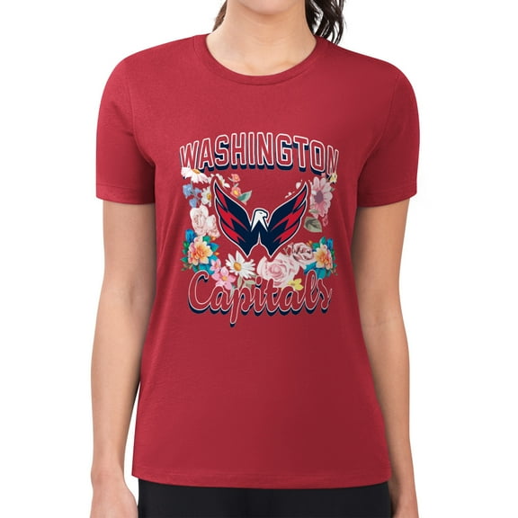 Women's G-III 4Her by Carl Banks Red Washington Capitals Super-Slim Fit Lightweight Flower Logo T-Shirt