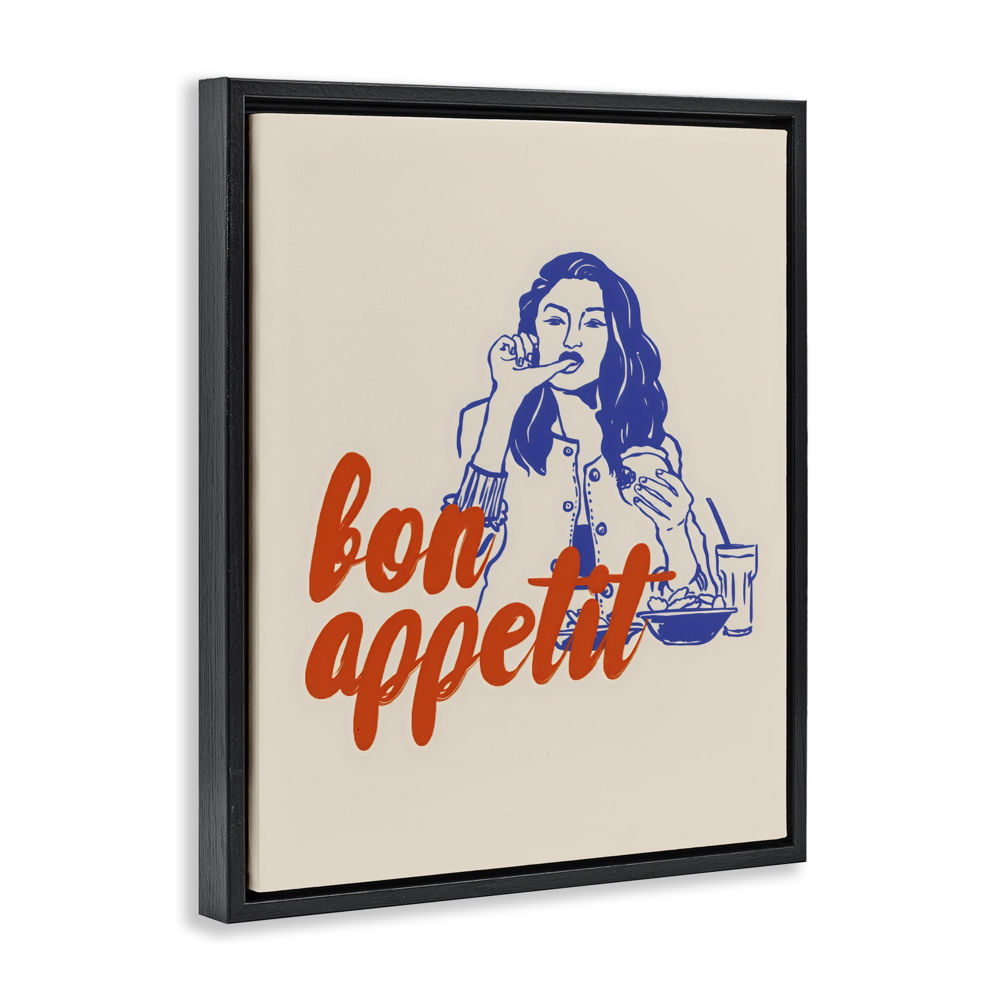 Stupell Industries Bon Appetit Woman Enjoying Meal Black Framed Floater Canvas Wall Art, design by The Prints Vibe
