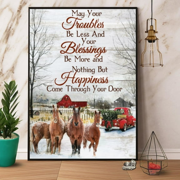Farm Horse Christmas Trouble Blessing Happiness Come Through Your Door Red Truck Paper Poster No Frame 11 x 17 Inch Poster