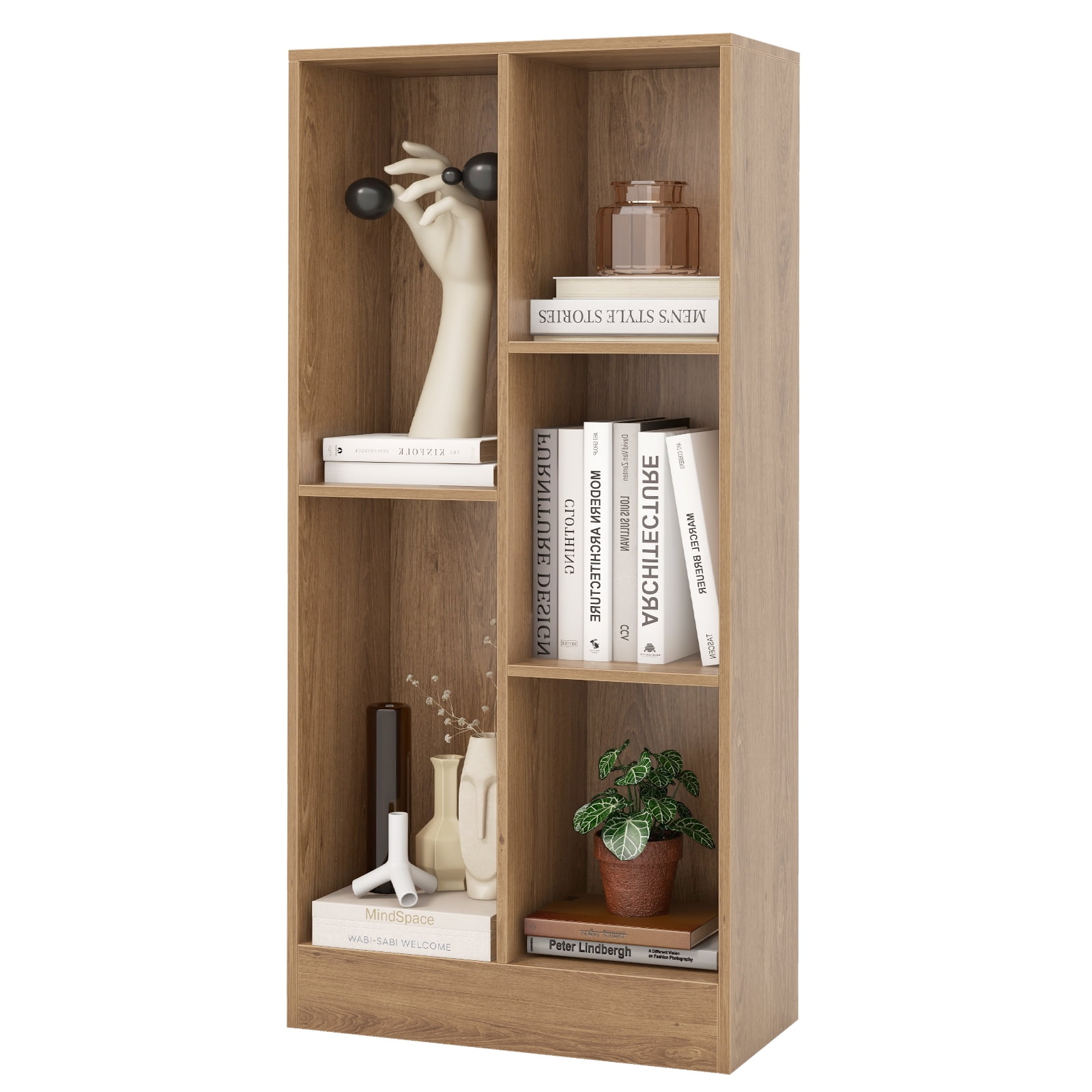 Giantex 5-Cube Bookcase, Freestanding Bookshelf w/ 2 Anti-toppling Kits, Modern Storage Unit, Display Shelving, Natural