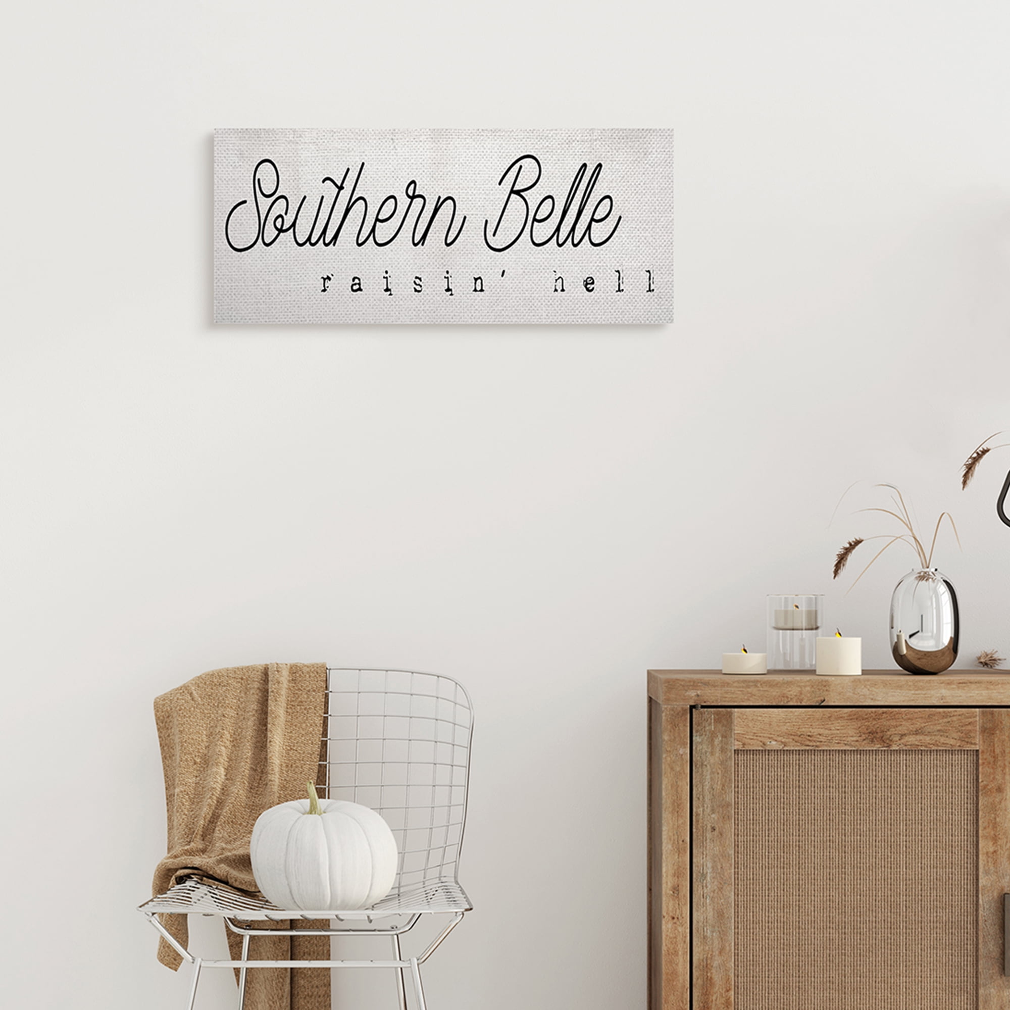 Stupell Industries Charming Southern Belle Raisin' Hell Country Phrase Inspirational Painting Gallery Wrapped Canvas Art Print Wall Art, 10 x 24
