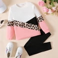 thumbnail image 4 of PatPat 2pcs Kid Girls Leopard Print Colorblock Long Sleeves Tee and Black Leggings Set Sizes 4-12, 4 of 9