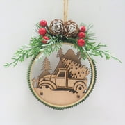 Holiday Time Truck And Tree / Greenery Disc Ornament