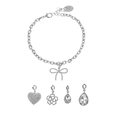 Time and Tru Silvertone Interchangeable Charm Bracelet, 6 Pieces