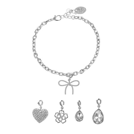 Time and Tru Silvertone Interchangeable Charm Bracelet, 6 Pieces