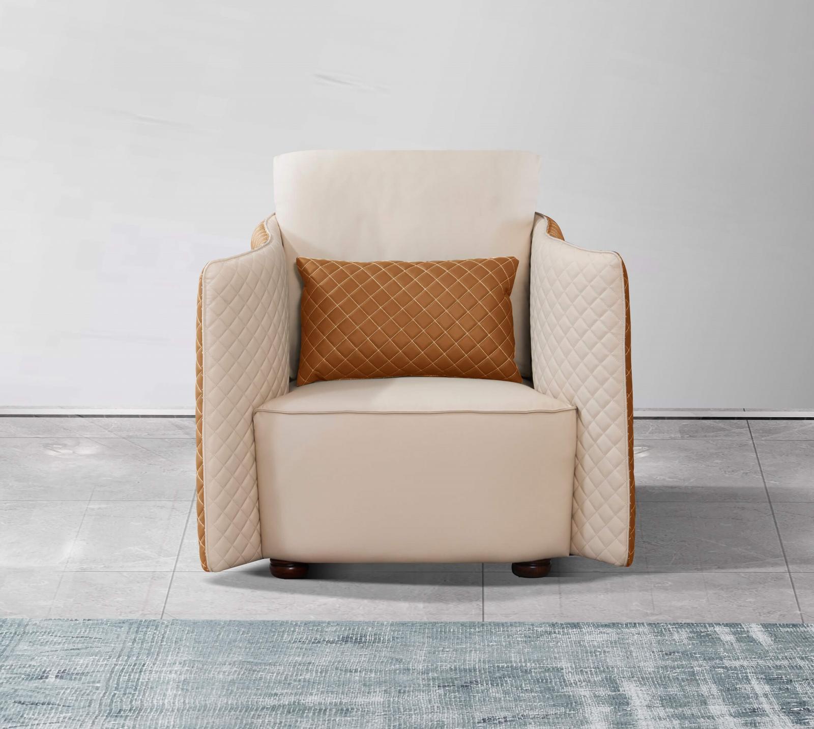 Luxury Italian Leather Beige & Orange Arm Chair MAKASSAR EUROPEAN FURNITURE - image 3 of 3