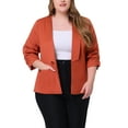 thumbnail image 1 of GRACE & GRANDEUR Vestes Blazer pour Femmes Grande Taille, Col à Revers, Ouvert à l'Avant, Manches 3/4, Vestes de Bureau 3X Caramel, 1 of 4