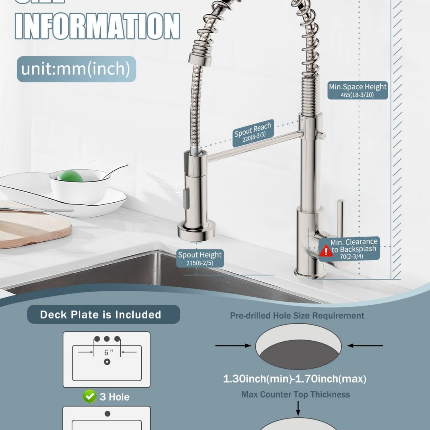 Kitchen Faucet, Commercial Kitchen Sink Faucets with Pull Down Sprayer, Stainless Steel Faucets for Kitchen Sinks, Dual Function Spray Head, Single Handle Spring Kitchen Faucets -Brushed Nickel