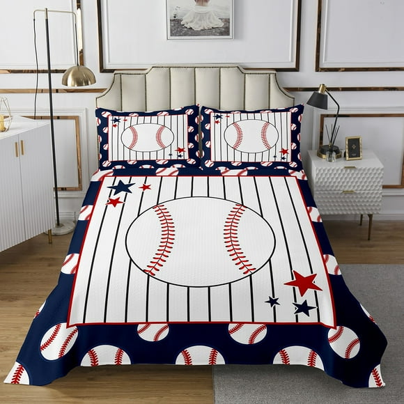 Erosebridal Baseball Bedspread Sets Twin Size for Boys,Stripes Stars Bed Quilt,Sport Bedroom Decor,2-Piece