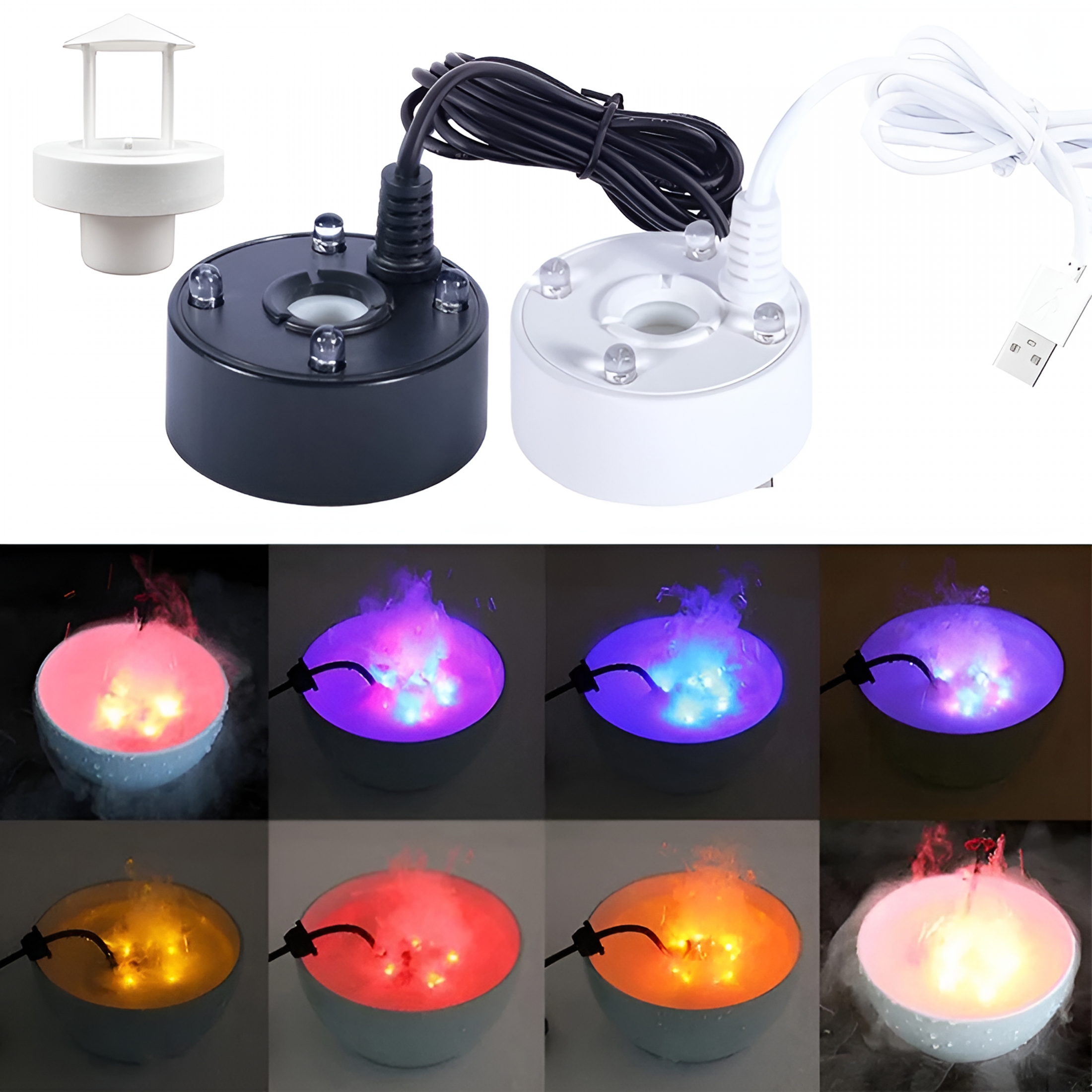 HIBIBUD 4 Leds Mist Maker Fogger Air Humidifier Nebulizer for Water Fountain Pond White