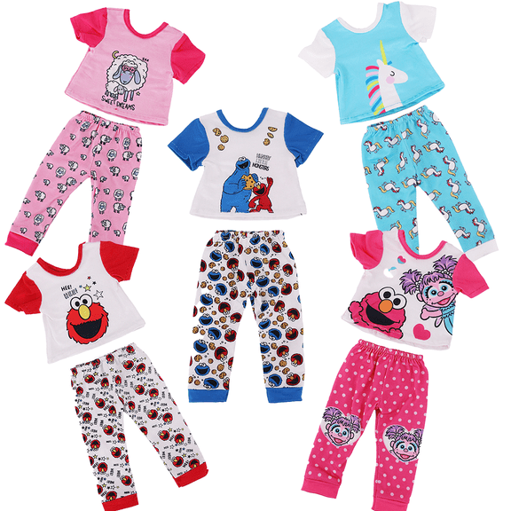 AmaMary 10 Pcs American Doll Clothes, Fits 18 inch Dolls, Summer Short Sleeve and Pants Outfit for 45cm Dolls