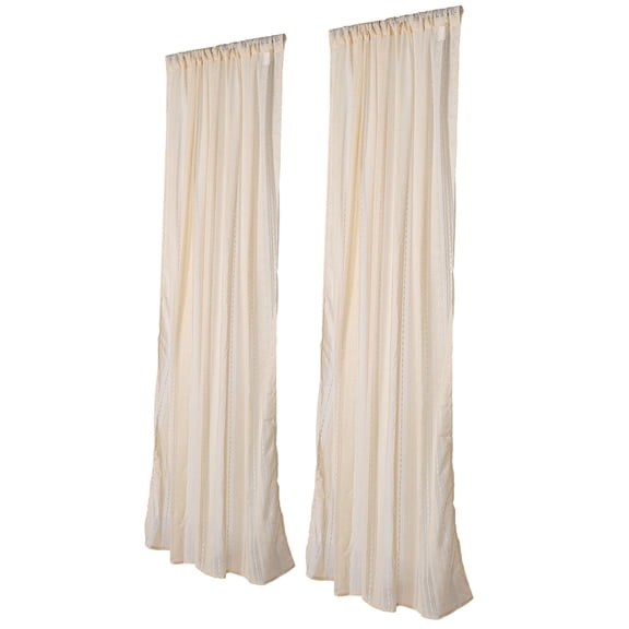 BESTYASH 2Pcs Boho Style Beige Linen Curtains Sheer Embroidered for Living Room and Bedroom