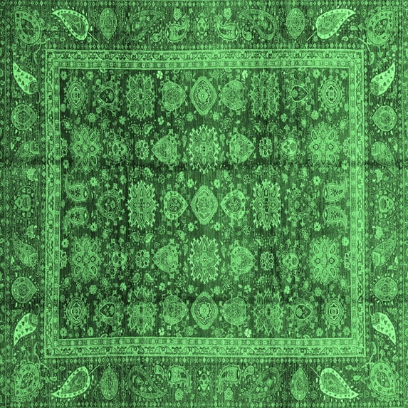 Ahgly Company Indoor Square Abstract Emerald Green Modern Area Rugs, 4' Square