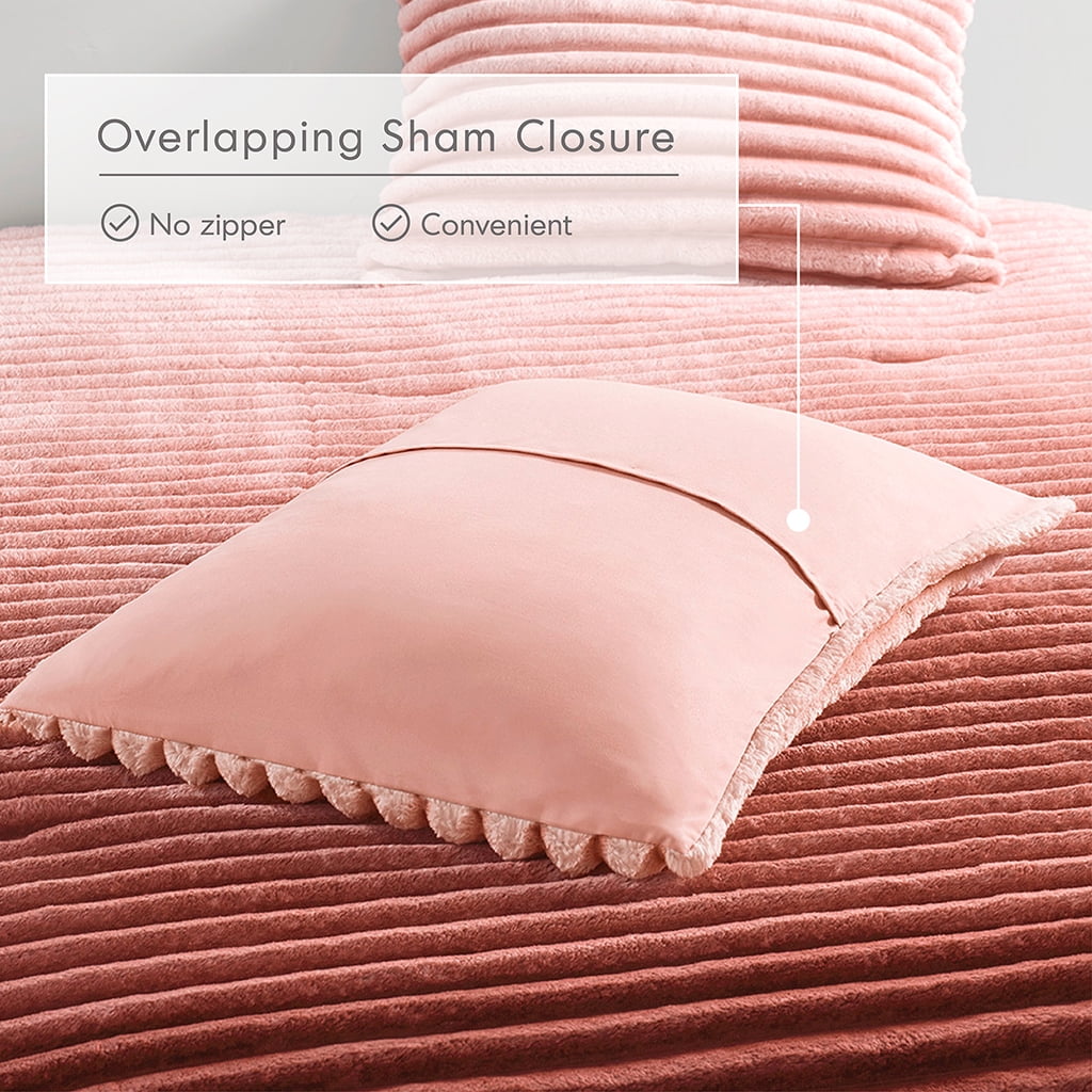 Regency Heights Twin/Twin XL Fluffy Ribbed Plush Comforter Set 2-Piece Bedding Set Blush Ombre