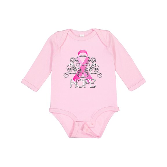 Inktastic Hope- Pink Ribbon Breast Cancer Awareness Boys or Girls Long Sleeve Baby Bodysuit