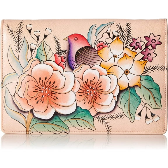 Anna by Anuschka Women’s Hand-Painted Genuine Leather Flap Organizer Wallet - Vintage Garden