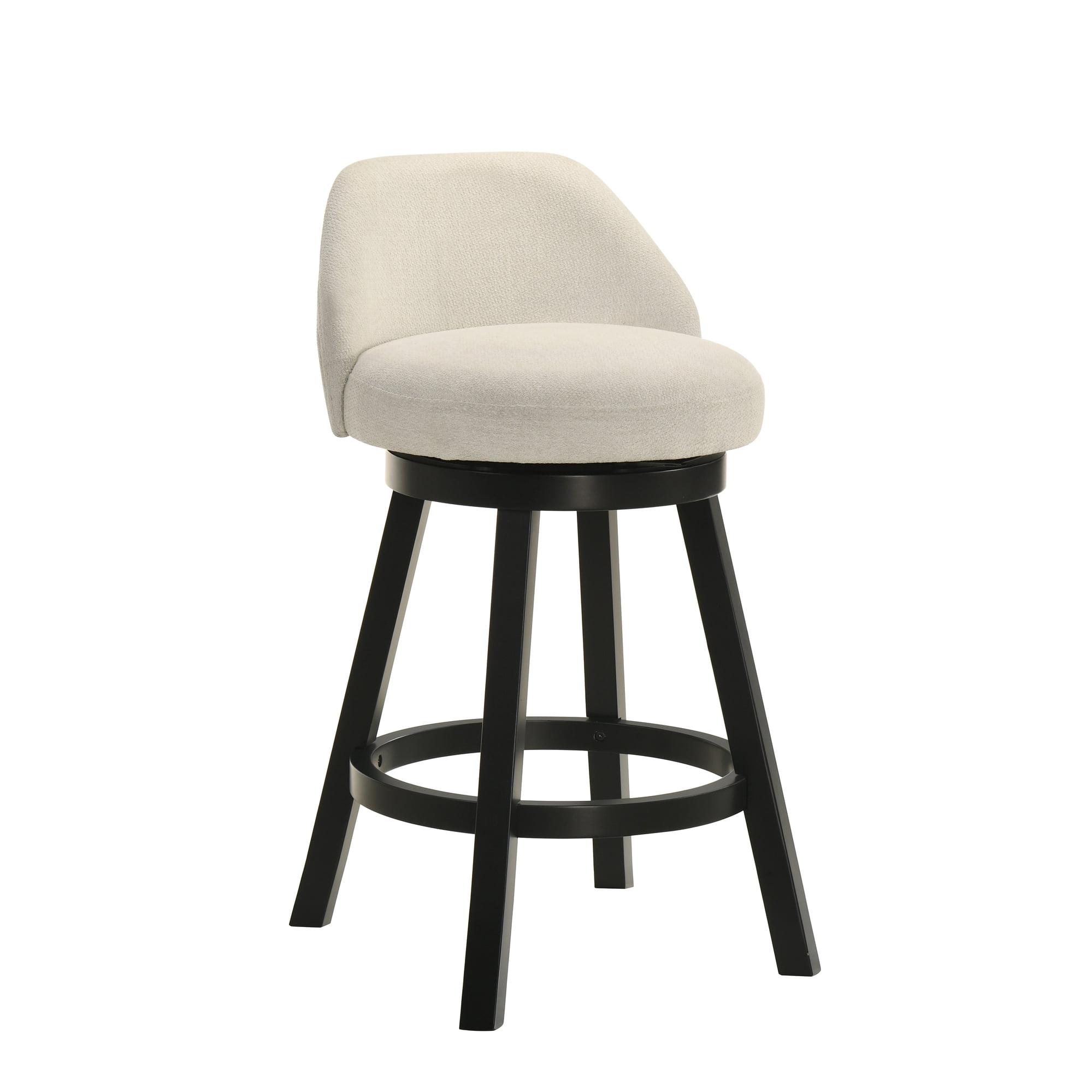 Erika Modern Transitional Swivel Wood Counter Height Kitchen Bar Stool in Black Finish with Cream Fabric Upholstered Seat - Set of 2