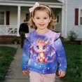 thumbnail image 3 of Uorisanigo Toddler Sweatshirt Girls Ruffle Sleeve Sweatshirts Long Sleeve Shirts Crewneck Purple Cartoon Dragon Pullover Tops for Playtime & Outings (2T-3T)​, 3 of 7