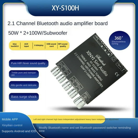 XY-S100H 2.1 Channel Bluetooth Amplifier Board TPA3116D2 50Wx2 100W High-Power Subwoofer BT5.0 Audio Module DC5-26V