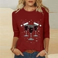 thumbnail image 4 of Fmbrln Christmas Shirts for Women Red Wine Glass Santa Hat Print T-shirts Casual Crew Neck 3/4 Sleeve Tops Holiday Blouse, 4 of 5