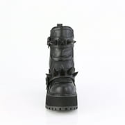 Demonia ASSAULT-72 Women's 4 3/4 Block Heel Cleated Black Vegan Leather Platform Ankle Boots with Rubber Claw Spikes