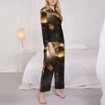 thumbnail image 3 of Fotbe Luxurious Gold Flow Pattern Long Sleeve Pajama Set for Women,Sleepwear Set,2-piece Loungewear Set,Soft PJs Comfy Nightwear with Pockets -Large, 3 of 7