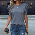 thumbnail image 2 of Suéter de Corta Abullonada para Mujer, Tops de y Verano 2025, Conjuntos de Punto, Camisa de Cuello Redondo, Blusas, Azul Neblina, XL, 2 of 4