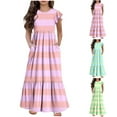 thumbnail image 2 of yoeyez Robes pour Filles Taille 7-8 Robe Fleurie en Coton à Volants à Manches Courtes pour Filles Col Ras du Cou Ample Décontractée Fluide Robe Maxi à Étages avec Poches Robes pour Filles 10-12 Jaune,10-11 Ans, 2 of 6