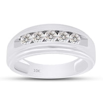 AFFY 0.25CT Round Moissanite Diamond Channel Set Men's Anniversary Wedding Band Ring 10K White Gold-10.5