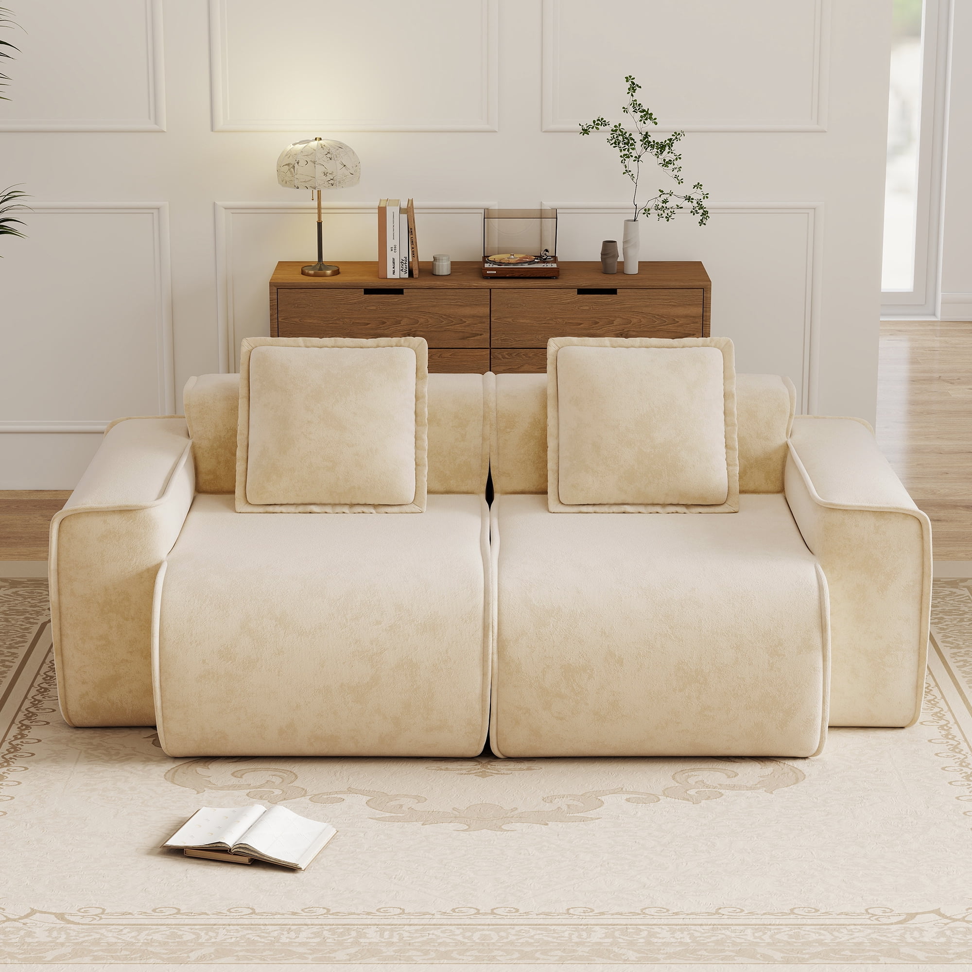 Anpport 78" Modular Sectional Cloud Loveseat Sofa, 2‑Seater Premium Velvet Upholstered Couch with Pillows, No Assembly, for Living Room, Bedroom & Small Apartment, Light Camel