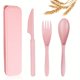 thumbnail image 1 of QUTETN Reusable Travel Utensils Set with Case, Wheat Straw Portable Knife Fork Spoons Tableware, Cutlery for and Adults as Travel Picnic Camping Utensils, 1 of 4