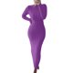 thumbnail image 1 of VISgogo Vestido de Punto de Manga Larga para Mujer, Patrón de Ganchillo Color sólido Acanalado Cuello Redondo Casual Fiesta de Club Largo de una Pieza VISgogo  moda, 1 of 5