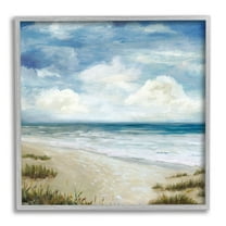 Stupell Industries Soft Clouds over Beach Nature Painting Gray Framed Art Print Wall Art, 17 x 17