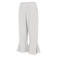 thumbnail image 5 of Levmjia Women Summer Solid Color Wide Leg Pants Casual Loose Fit Flare Bell Bottom Trousers with Pockets Elastic Waist Ruffle Hem Pants, 5 of 9